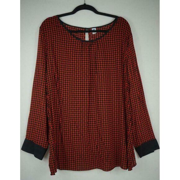 Old Navy Sz XL Blouse Tunic Red Black - Picture 1 of 5